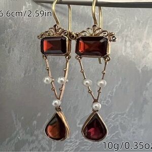 🧡 NEW Antique Elegant Gold Earrings with Amber crystals & Pearl Accents 🧡